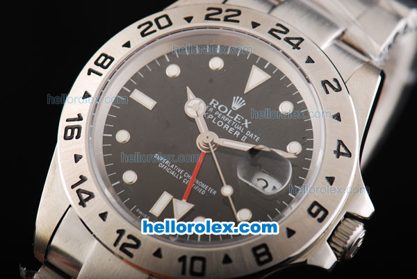 Rolex Explorer Oyster Perpetual Chronometer Automatic with Black Dial and White Case-Round Bearl Marking-Small Calendar - Click Image to Close